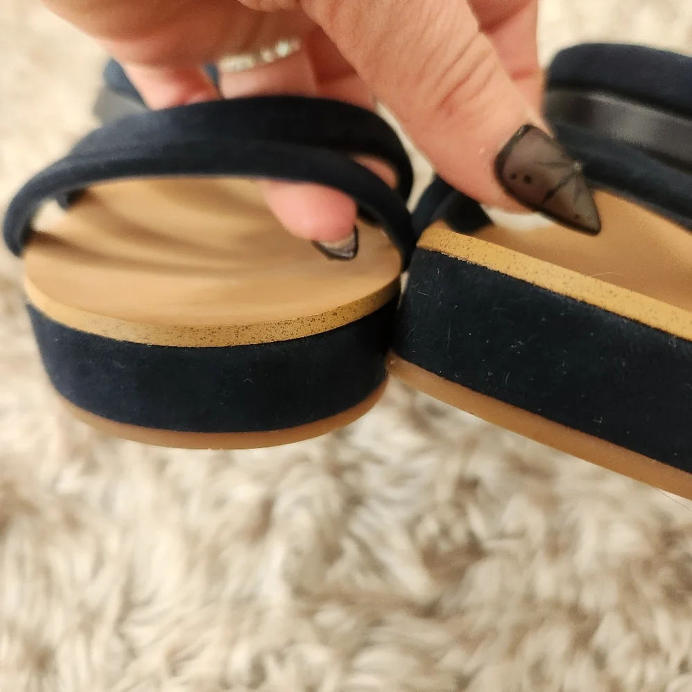 Splendid Ted Cork‎ Banded Heels Faux Suede Navy Blue Women's Size 6 1/2